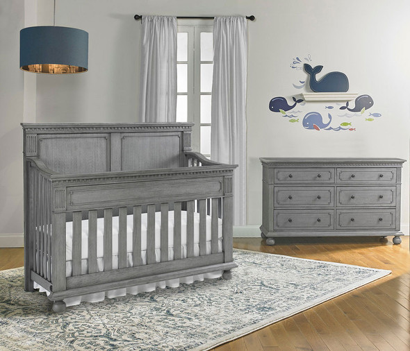 Dolce Babi Naples 2 Piece Nursery Set - Crib, Double Dresser in Nantucket Grey