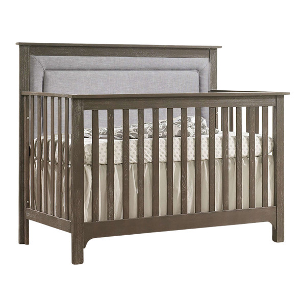 NEST Emerson Collection 4 in 1 Convertible Crib in Grigio with Upholstered Panel in Fog