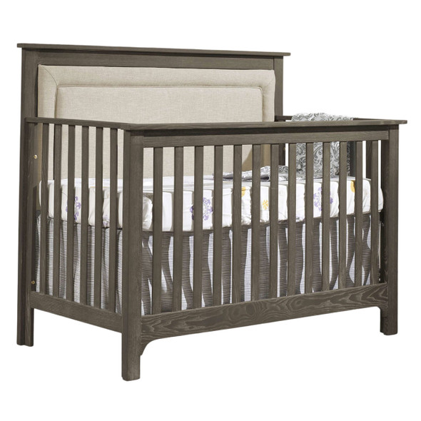 NEST Emerson Collection 4 in 1 Convertible Crib in Grigio with Upholstered Panel in Talc