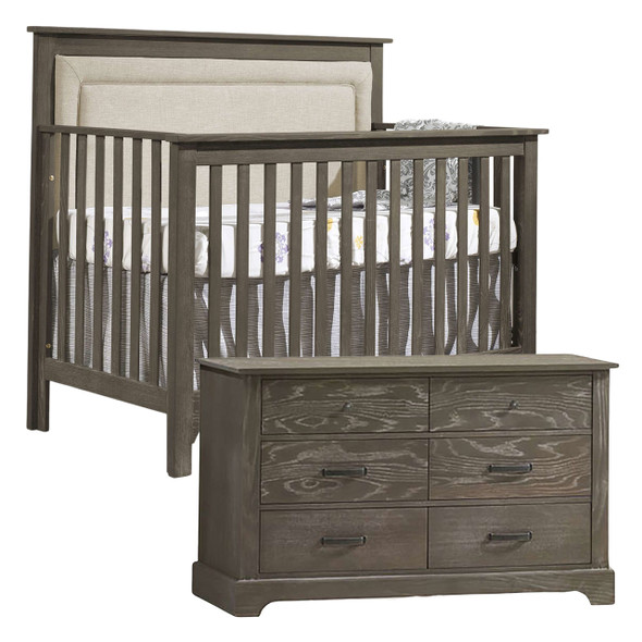 Nest Emerson Collection 2 Piece Nursery Set Crib with Talc Upl. Panel and Double Dresser in Grigio