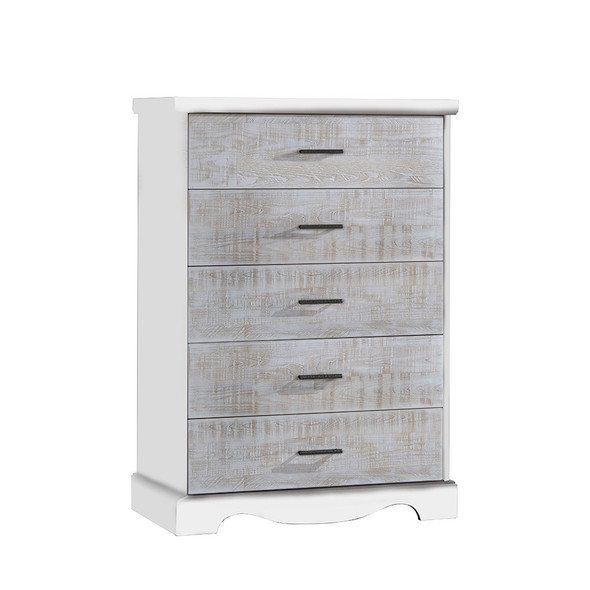 NEST Matisse Collection 5 Drawer Dresser in White and White Bark