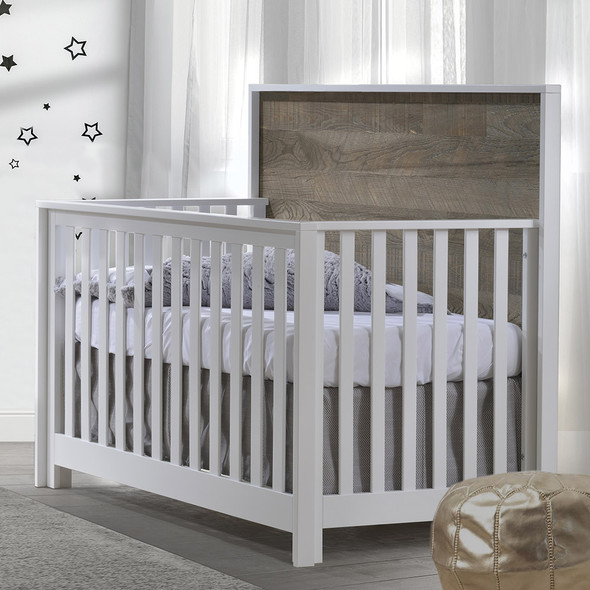 NEST Vibe Collection 5 in 1 Convertible Crib in White and Brown Bark