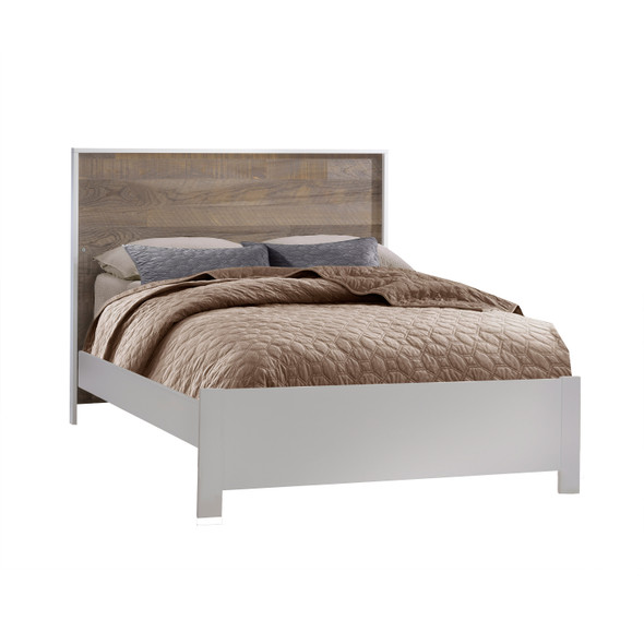 NEST Vibe Collection Double Bed 54" with Low profile footboard & rails in White and Brown Bark