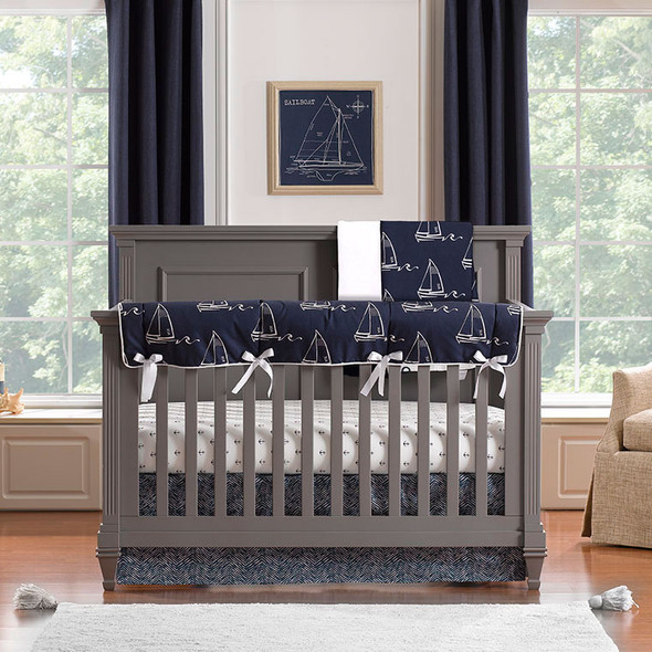 Liz and Roo Nautical Sailboat Bumperless Crib Bedding 3-Piece Set