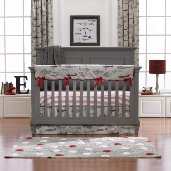 Liz and Roo Vintage Airplanes Bumperless Crib Bedding 3-Piece Set