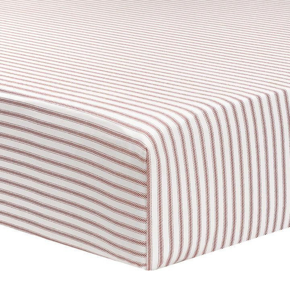 Liz and Roo Red Classic Stripe Sheet Ticking Stripe