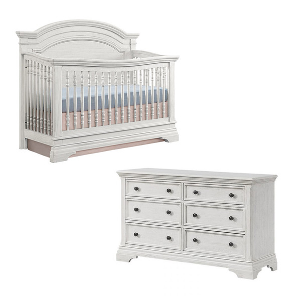 Westwood Olivia 2 Piece Nursery Set - Arched Crib and 6 Drawer Dresser in Brushed White