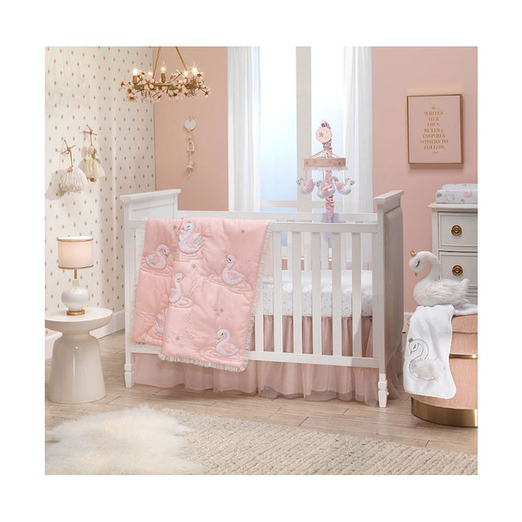 Lambs & Ivy Swan Princess - Signature 3-Pc - Quilt, sheet & crib skirt