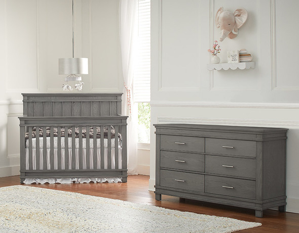 Dolce Babi Bocca 2 Piece Nursery Set - Convertible Crib and Double Dresser in Marina Grey