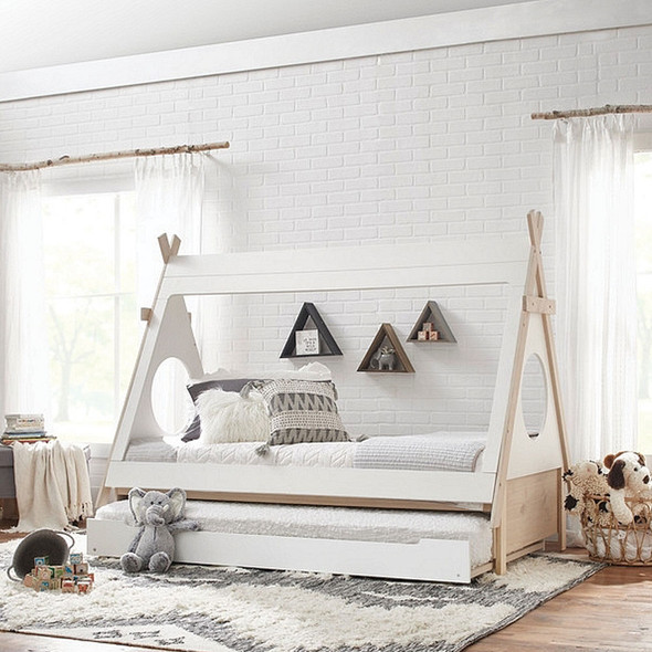 Ti Amo Sierra Teepee Bed + Trundle in White/Natural