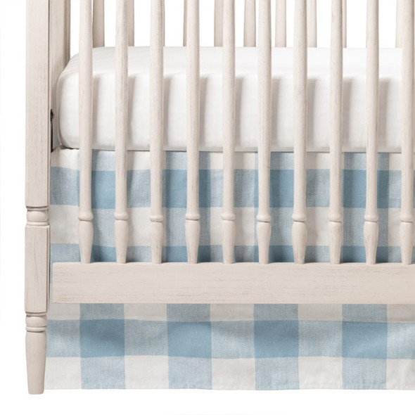 Liz and Roo Cashmere Buffalo Check (light blue) Crib Rail Cover (White Trim)