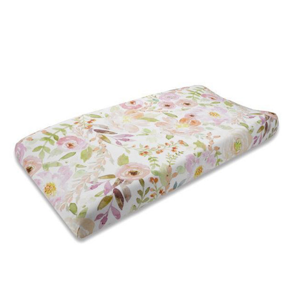 Liz and Roo Blush Watercolor Floral Contoured Changing Pad Cover