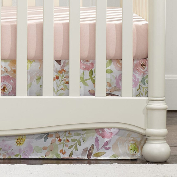 Liz and Roo Blush Watercolor Floral Crib Skirt 17" Drop