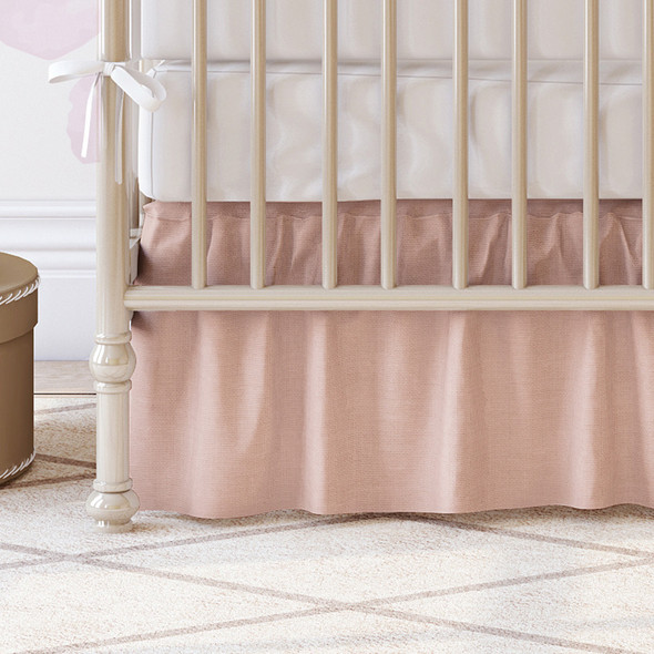 Liz and Roo Blush Peach Linen Blend Crib Skirt (Gathered) 16" Drop