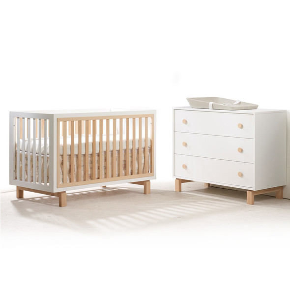 Tulip Bjorn Crib and Dresser in White/Natural