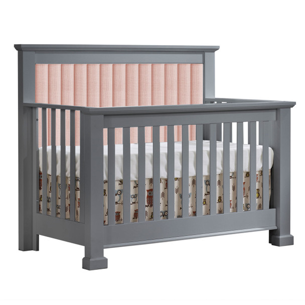 Natart Taylor ''5-in-1'' Convertible Crib with channel tufted Panel Blush (w/out rails) in Elephant Grey