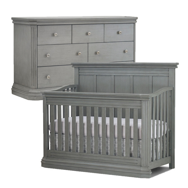 Sorelle Sutton 2 Piece Nursery Set - Crib and Double Dresser in Grigio