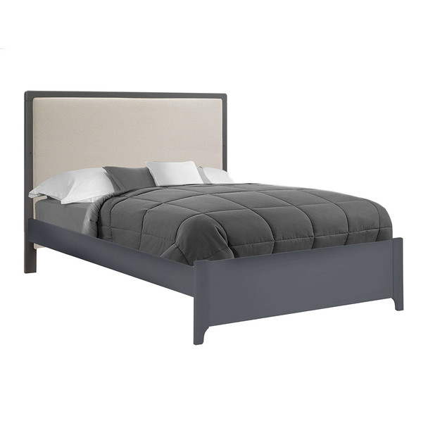 Natart Kyoto Double Bed Low Profile (54") in Linen Talc Panel/Charcoal