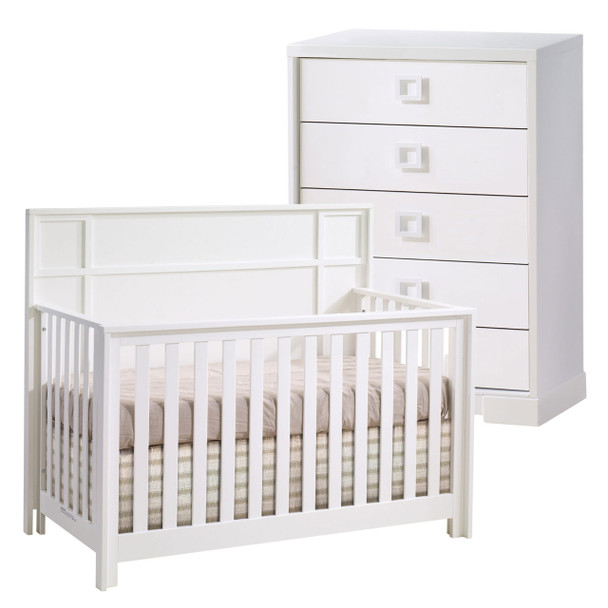 Nest Lello 2 Piece Nursery Set - Convertible Crib and 5 Drawer Dresser in White