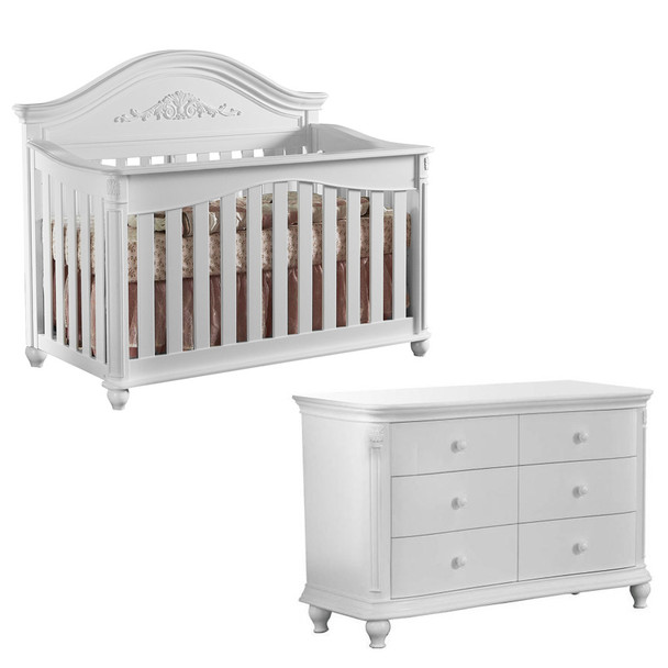 Pali Gardena 2 Piece Nursery Set w/ Forever Crib + Double Dresser in White