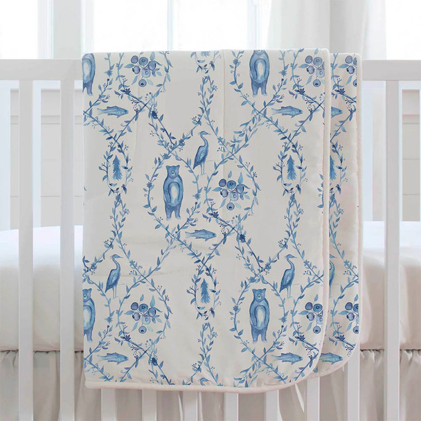 Liz and Roo Blue-Beary Toile Faux Fur Blanket (reverses to white faux fur)
