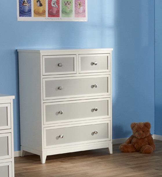 Pali Treviso Collection Five Drawer Dresser in White/Grey