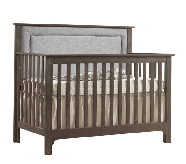 NEST Emerson Collection 4 in 1 Convertible Crib in Mink with Upholstered Panel in Fog