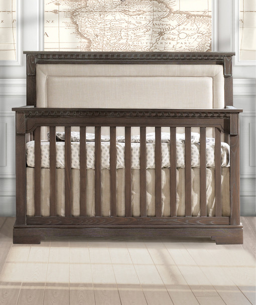 Natart Ithaca Collection 4 in 1 Convertible Crib in Mink with Upholstered Panel in Talc