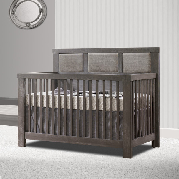 Natart Rustico Collection 4 in 1 Convertible Crib in Mink with Upholstered Panel in Fog