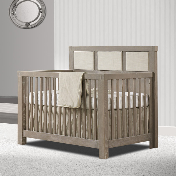 Natart Rustico Collection 5 in 1 Convertible Crib in Sugar Cane with Upholstered Panel in Talc