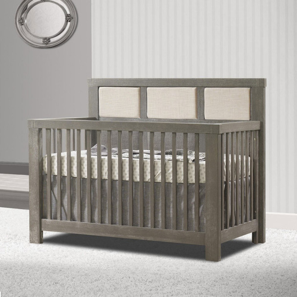 Natart Rustico Collection 5 in 1 Convertible Crib in Owl with Upholstered Panel in Talc