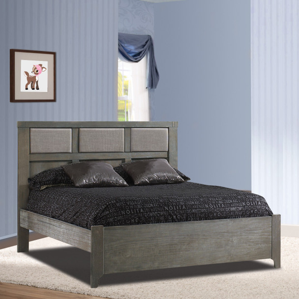 Natart Rustico Collection Double Bed 54" in Owl with Low profile footboard, rails & upholstered Panel in Fog