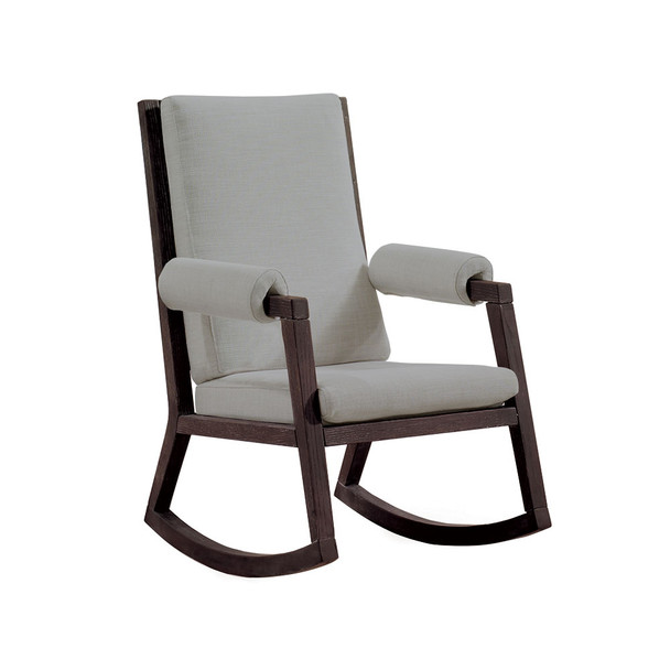 Natart Senza Rocker with White Wood Finish Upholstered in Fog