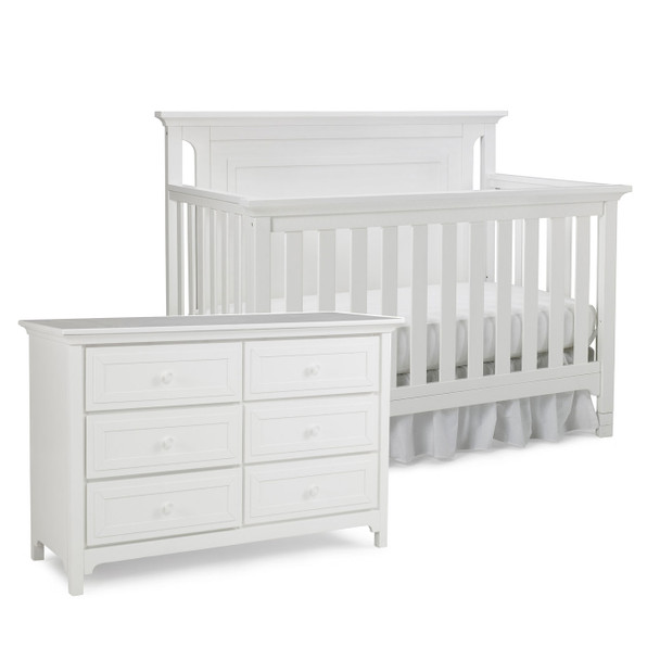 Ti Amo Carino 2 Piece Nursery Set - Crib, Double Dresser in Snow White