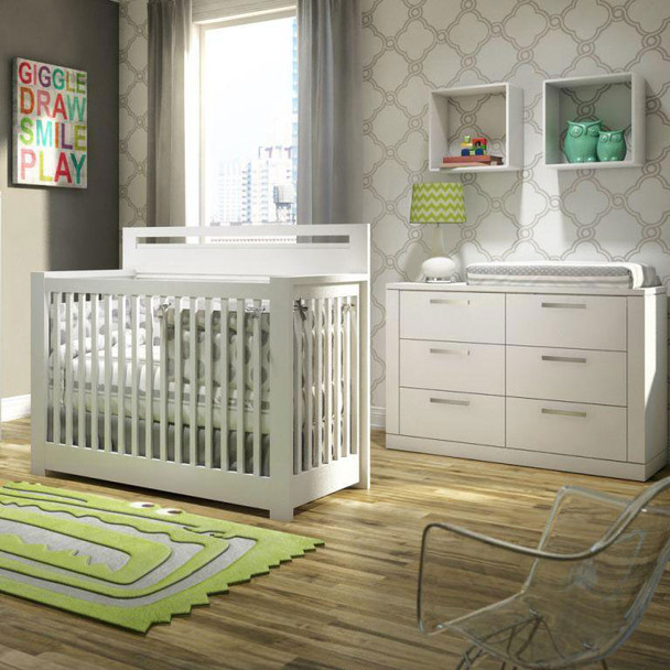 NEST Milano Collection 2 Piece Nursery Set - Crib, Double Dresser in White