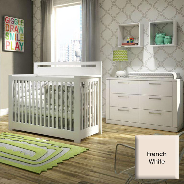 NEST Milano Collection 2 Piece Nursery Set - Crib, Double Dresser in French White