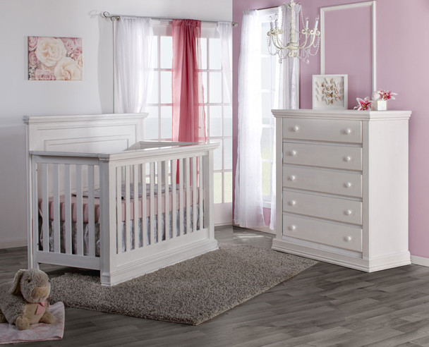 Pali Modena Collection 2 Piece Nursery Set in Vintage White - Crib and 5 Drawer Dresser