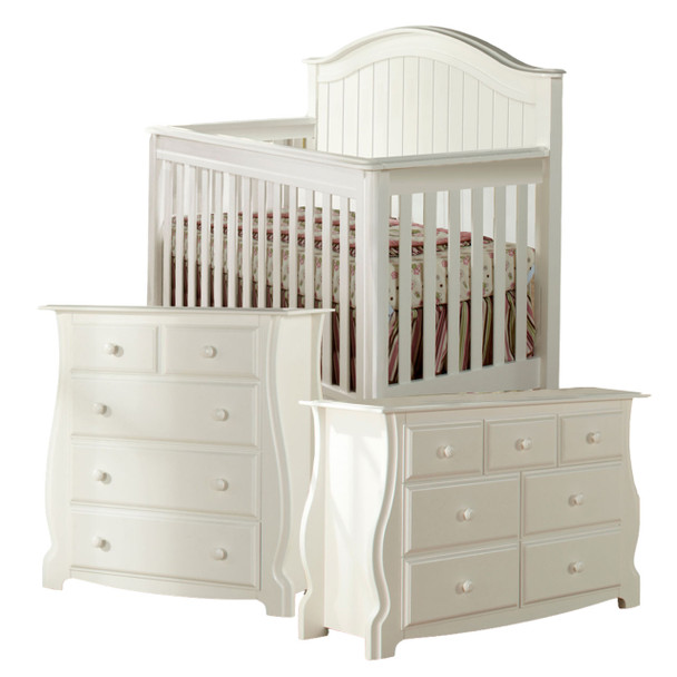Pali Bergamo 3 Piece Nursery Set - Crib, Double Dresser, Four Drawer Dresser in White
