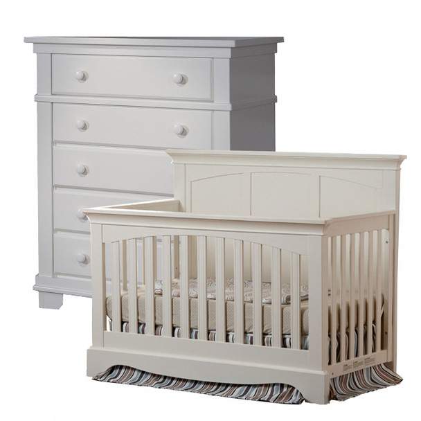 Pali Torino 2 Piece Nursery Set - Crib, 5 Drawer Dresser in White