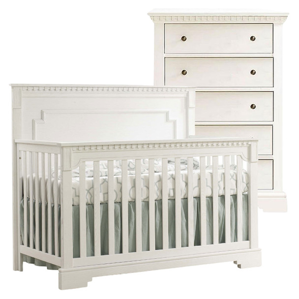 Natart Ithaca 2 Piece Nursery Set in White-Crib and 5 Drawer Dresser