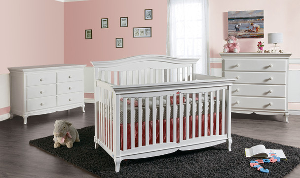 Pali Mantova Collection 3 Piece Nursery Set in White - Crib, Double Dresser &  4 Drawer Dresser