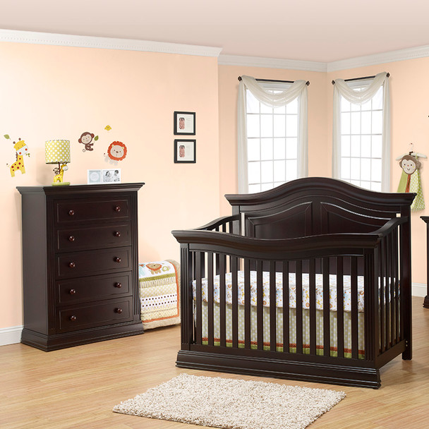 Sorelle Providence 2 Piece Nursery Set in Dark Espresso - Crib and 5 Drawer Dresser