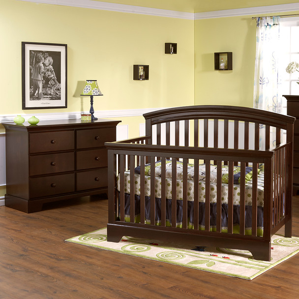 Pali Alba 2 Piece Nursery Set in Mocacchino - Forever Crib, Volterra Double Dresser