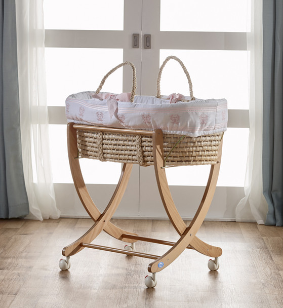 Pali Isabella D'Este Moses Basket in Pink and Natural