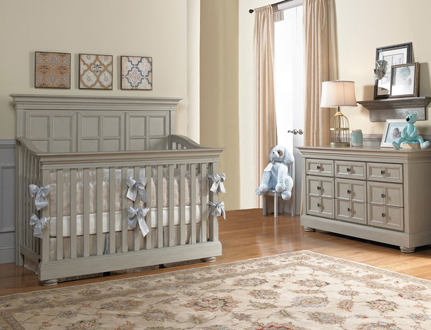 Dolce Babi Serena 2 Piece Nursery Set Crib and Double Dresser in Saddle Grey