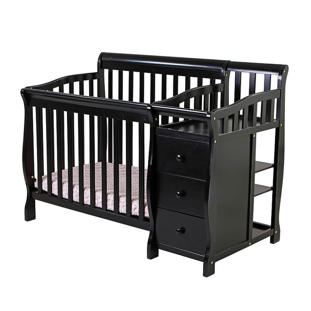 Dream On Me Jayden 4 in 1 Mini Convertible Crib and Changer in Black