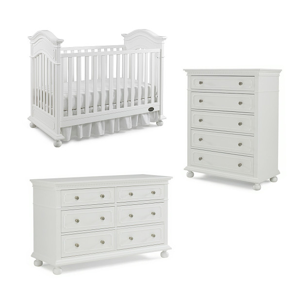 Dolce Babi Naples 3 Piece Nursery Set with Traditional Crib in Snow White