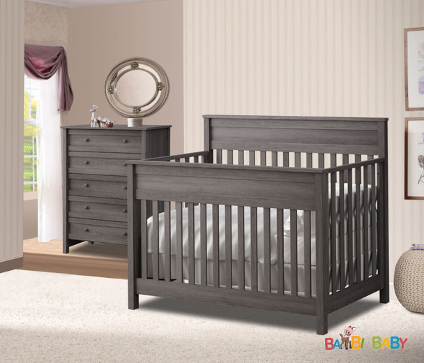 Offspring Terrance 2 Piece Nursery Set Crib and 5 Drawer Chest in Storm Grey