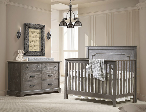 Nest Emerson Collection 2 Piece Nursery Set Crib with Fog Upl. Panel and Double Dresser in Mink