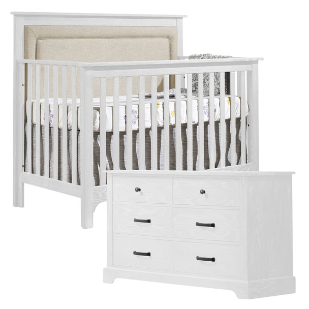 Nest Emerson Collection 2 Piece Nursery Set Crib with Talc Upl. Panel and Double Dresser in White